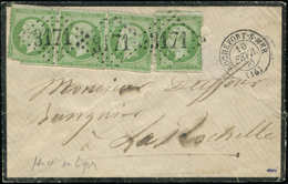 Let EMPIRE NON DENTELE 12    5c. Vert, PERCE EN LIGNES, 4 Ex. (2 Très Défx), Obl. GC 3171 S. Env., Càd ROCHEFORT-S-MER 1 - 1853-1860 Napoléon III.