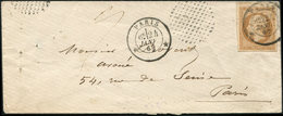 Let EMPIRE NON DENTELE 13B  10c. Brun Clair T II, Obl. Càd T1365 * PARIS * 24/1/62 S. Env., A COTE Cachet Cercle De Poin - 1853-1860 Napoléon III.