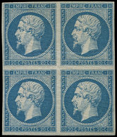 * EMPIRE NON DENTELE 14A  20c. Bleu, BLOC De 4 Restauré Et Gno, Aspect TB - 1853-1860 Napoléon III