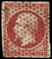 EMPIRE NON DENTELE 17Ar 80c. VERMILLONNE FONCE Obl. Roulettes De Pointillés, Pli, Mais Belle Nuance, B/TB - 1853-1860 Napoléon III