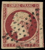 EMPIRE NON DENTELE 18    1f. Carmin, Obl. Etoile, Filet De Voisin à Droite, Léger Pli, Sinon TB. C - 1853-1860 Napoléon III.