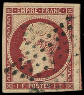 EMPIRE NON DENTELE 18    1f. Carmin, Obl. Etoile, Filet De Voisin à Droite, Léger Pli, Sinon TB. C - 1853-1860 Napoléon III