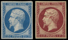 (*) EMPIRE NON DENTELE R15c Et R18d, 25c. Bleu Et 1f. Carmin, REIMPRESSIONS, TB - 1853-1860 Napoléon III.