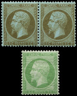 * EMPIRE DENTELE 19b   1c. Mordoré PAIRE + N°20 5c. Vert, Frais Et TB - 1862 Napoléon III.