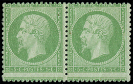 * EMPIRE DENTELE 20    5c. Vert, PAIRE, Piquage DECALE, TB - 1862 Napoléon III