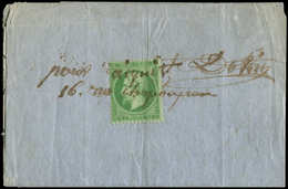 Let EMPIRE DENTELE 20    5c. Vert, Obl. Plume "pour Acquit" S. Première De Change Du 27/4/69, TB - 1862 Napoleon III