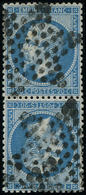 EMPIRE DENTELE T22b 20c. Bleu, TETE-BECHE Verticale, Obl. Etoile, Bon Centrage, TTB. C - 1862 Napoleon III