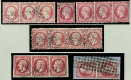 EMPIRE DENTELE 24   80c. Rose, Une Unité, Une Paire, 3 Bandes De 3 Et Une Bande De 4, Obl., TB - 1862 Napoléon III