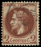 EMPIRE LAURE 26A   2c. Brun-rouge, T I, DOUBLE Impression, Obl., TB - 1863-1870 Napoleon III Gelauwerd