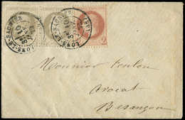 Let EMPIRE LAURE 26A Et 27A 2c. Rouge-brun T I Et 4c. Gris PAIRE, Obl. Càd T17 LONS-LE-SAUNIER 10/1/72 S. Env. Pour Besa - 1863-1870 Napoleon III With Laurels