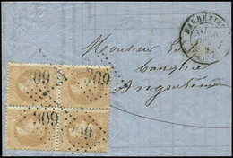 Let EMPIRE LAURE 28A  10c. Bistre, T I, BLOC De 4 Obl. GC 309 S. LAC, Càd T17 BARBEZIEUX, TB - 1863-1870 Napoleon III With Laurels