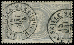 EMPIRE LAURE 33    5f. Violet-gris Obl. Càd MARSEILLE/CHARGEMENTS 15/5/76, Défx, Aspect TB - 1863-1870 Napoleon III Gelauwerd