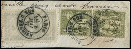 EMPIRE LAURE 33    5f. Violet-gris + N°72 1f. Olive PAIRE, Obl. Càd R. D'Enghien 8/5/77 Sur Fragt, TB - 1863-1870 Napoleon III With Laurels