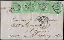 Let EMPIRE LAURE 35    5c. Vert Pâle Sur Bleu, 5 Ex. Obl. GC 105 S. LAC, Càd T17 ANGOULEME 20/7/77, TB - 1863-1870 Napoléon III Con Laureles