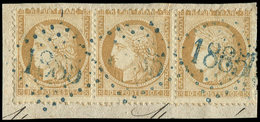 SIEGE DE PARIS 36   10c. Bistre, BANDE De 3 Obl. GC BLEU 1865 Sur Fragt, TB - 1870 Siege Of Paris