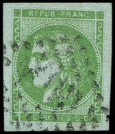 EMISSION DE BORDEAUX 42B   5c. Vert-jaune, R II, Grandes Marges, Obl. GC, TTB - 1870 Emission De Bordeaux