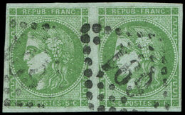 EMISSION DE BORDEAUX 42B   5c. Vert-jaune, R II, PAIRE Obl. GC 591, TB. C - 1870 Ausgabe Bordeaux