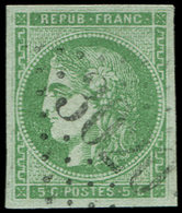 EMISSION DE BORDEAUX 42Bh  5c. Vert, R II, Obl. GC 3020, Nuance Certifiée Calves, TB - 1870 Ausgabe Bordeaux