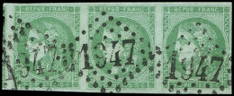 EMISSION DE BORDEAUX 42Bi  5c. émeraude Clair, R II, BANDE De 3 Obl. GC 1947, Voisin à Gauche, TTB. S - 1870 Ausgabe Bordeaux