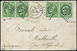 Let EMISSION DE BORDEAUX 42B   5c. Vert-jaune, R II, 2 PAIRES Obl. GC 691 S. Env., Càd T17 CAEN 19/5/71, Superbe - 1870 Ausgabe Bordeaux