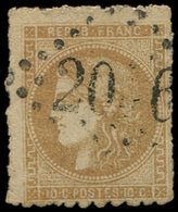 EMISSION DE BORDEAUX 43A  10c. Bistre, R I, PERCE En LIGNES, Obl. GC, TB - 1870 Ausgabe Bordeaux