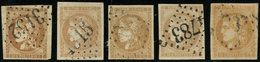 EMISSION DE BORDEAUX 43A  10c. Bistre, 5 Unités Choisies Dont Nuances, Obl., TB - 1870 Bordeaux Printing