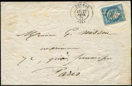 Let EMISSION DE BORDEAUX 44A  20c. Bleu, T I, R I, Obl. GC 1065 S. LAC, Càd T17 COGNAC 23/2/71, TB - 1870 Ausgabe Bordeaux