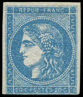 * EMISSION DE BORDEAUX 45C  20c. Bleu, T II, R III, Marge Fine En Bas, Sinon TB, Certif. Sorani - 1870 Ausgabe Bordeaux