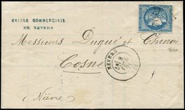 Let EMISSION DE BORDEAUX 45A  20c. Bleu, T II, R I, Obl. GC 2654 S. LAC, Càd T17 NEVERS 8/2/71, TB/TTB - 1870 Bordeaux Printing