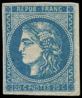 * EMISSION DE BORDEAUX 46A  20c. Bleu, T III, R I, TB, Certif. Raybaudi - 1870 Ausgabe Bordeaux