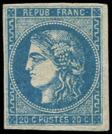 * EMISSION DE BORDEAUX 46A  20c. Bleu, T III, R I, TB, Certif. Raybaudi - 1870 Bordeaux Printing