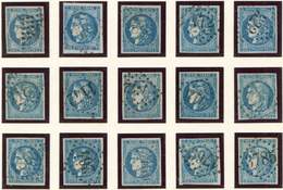 EMISSION DE BORDEAUX 46A  20c. Bleu, T III, R I, BLOC REPORT Reconstitué, Obl., TB - 1870 Bordeaux Printing