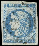 EMISSION DE BORDEAUX 46Ac 20c. Gris-bleu, T III, R I, Obl. GC 2901, Léger Pli, Sinon TB - 1870 Ausgabe Bordeaux