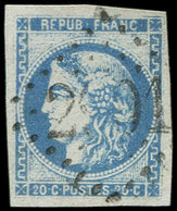 EMISSION DE BORDEAUX 46Ac 20c. Gris-bleu, T III, R I, Obl. GC 2901, Léger Pli, Sinon TB - 1870 Bordeaux Printing