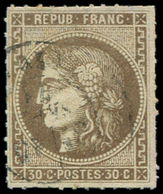 EMISSION DE BORDEAUX 47   30c. Brun, PERCE En LIGNES, Obl. Càd T17, TB - 1870 Emission De Bordeaux