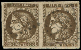 EMISSION DE BORDEAUX 47   30c. Brun, PAIRE Obl. GC Léger, TB - 1870 Emission De Bordeaux