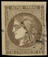 EMISSION DE BORDEAUX 47e  30c. Brun, "R" Relié Au Cadre, Obl. Légère, TTB - 1870 Emission De Bordeaux