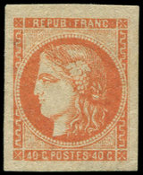 * EMISSION DE BORDEAUX 48   40c. Orange, Grandes Marges, Clair, Aspect Superbe - 1870 Emission De Bordeaux