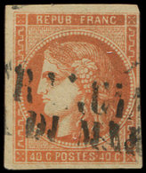 EMISSION DE BORDEAUX 48   40c. Orange, Oblitération Italienne FRANCIA VIA DI MARE, Au Filet à Droite, B/TB. C - 1870 Bordeaux Printing