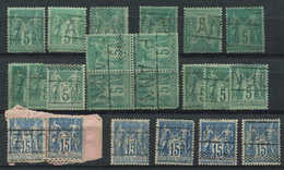 TYPE SAGE 75    5c. Vert, 12 Unités + Un BLOC De 4 Et N°101 6 Unités, Tous Obl. Roulette D'Annulation Caisse D'Epargne, - 1876-1878 Sage (Type I)