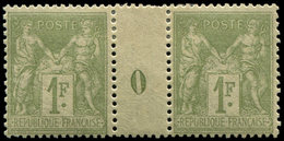 * TYPE SAGE 82    1f. Olive Clair, PAIRE Mill.0, TB - 1876-1878 Sage (Typ I)