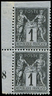 * TYPE SAGE 83    1c. Noir Sur Azuré, PAIRE Verticale Petit Cdf, Un Ex. Dentelé 3 Côtés, TB - 1876-1878 Sage (Typ I)