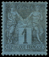 * TYPE SAGE 84    1c. Noir Sur BLEU DE PRUSSE, Ch. Un Peu Forte, Sinon TB, Certif. Scheller - 1876-1878 Sage (Typ I)