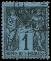 TYPE SAGE 84    1c. Noir Sur BLEU DE PRUSSE, Obl., Légère Froissure Horizontale, Sinon TB. Certif. Scheller - 1876-1878 Sage (Type I)