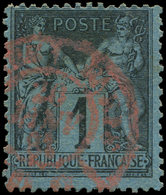 TYPE SAGE 84    1c. Noir Sur BLEU De PRUSSE, Obl. Càd Rouge Des Imprimés, RR, TB, Certif. Calves Et JF Brun - 1876-1878 Sage (Typ I)