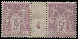 * TYPE SAGE 95    5f. Violet Sur Lilas, PAIRE Mill.4, Ch. Un Peu Forte, TB - 1876-1878 Sage (Type I)