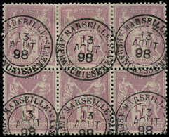 TYPE SAGE 95    5f. Violet Sur Lilas, BLOC De 6 Obl. Càd MARSEILLE/AFFRANCHISSEMENTS 13/8/98, Frappe Superbe - 1876-1878 Sage (Typ I)