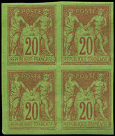 * TYPE SAGE 96b  20c. Brique Sur Vert, NON DENTELE, BLOC De 4 Petit Bdf, TB - 1876-1878 Sage (Typ I)