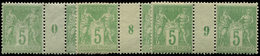 * TYPE SAGE 102   5c. Vert-jaune, 3 PAIRES Mill.8, 9 Et 0, 3 Ex. **, TB - 1876-1878 Sage (Type I)