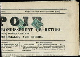 Let TYPE SAGE SUR LETTRES N°62 Obl. Càd T17 RETHEL 7/10/76 Sur Journal "L'ESPOIR" Du 8/10 Avec N°74 Obl. TYPO, R Et TB - 1877-1920: Semi Modern Period